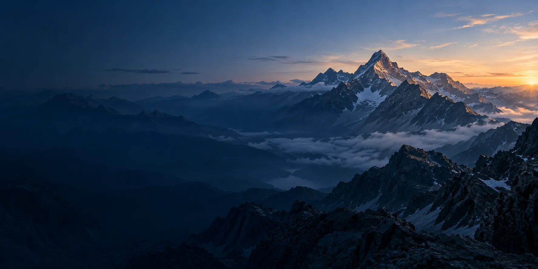 Mountain ridges stretching towards the horizon